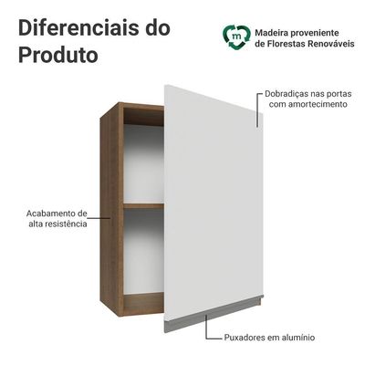Armário Aéreo 50cm 1 Porta Rustic/branco Glamy Madesa Rustic/branco