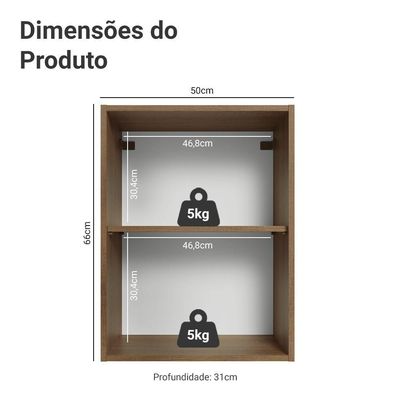 Armário Aéreo 50cm 1 Porta Rustic/branco Glamy Madesa Rustic/branco