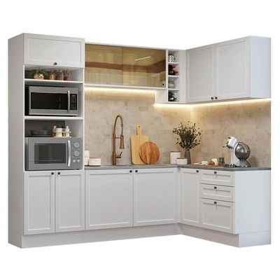 Armário De Cozinha Completa De Canto 399 Cm Branco Vik Madesa 02 Branco