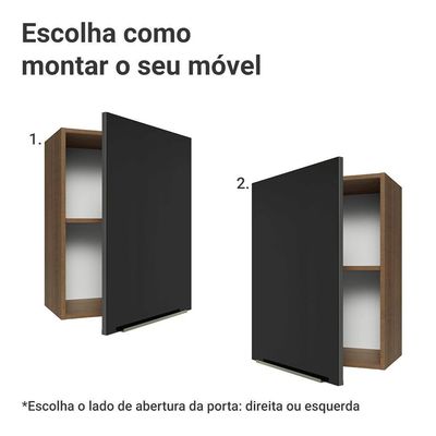 Armário Aéreo 50cm 1 Porta Rustic/preto Lux Madesa Rustic/preto