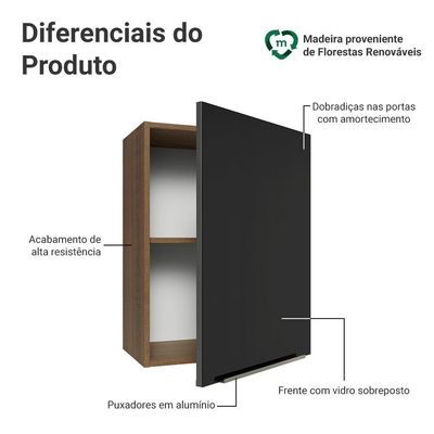 Armário Aéreo 50cm 1 Porta Rustic/preto Lux Madesa Rustic/preto