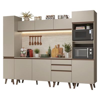 Armário De Cozinha Completa 280cm Crema Nice Madesa 01 Crema
