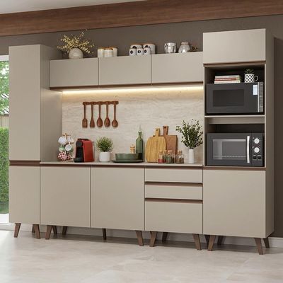 Armário De Cozinha Completa 280cm Crema Nice Madesa 01 Crema