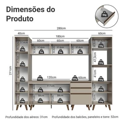 Armário De Cozinha Completa 280cm Crema Nice Madesa 01 Crema