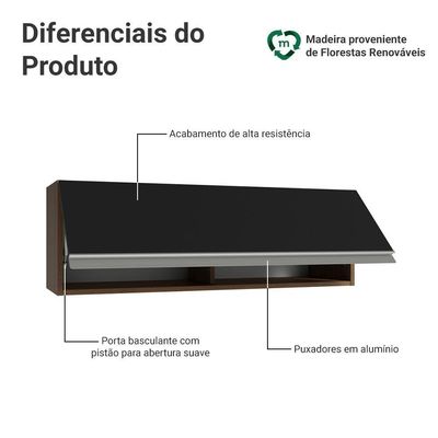Armário Aéreo 100 Cm 1 Porta Basculante Rp Glamy Madesa Rustic/preto