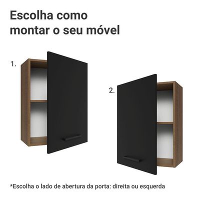 Armário Aéreo 50cm 1 Porta Rustic/preto Agata Madesa Rustic/preto