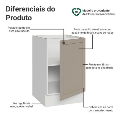 Balcão De Cozinha 50cm 1 Porta (sem Tampo) Branco-crema Vik Madesa Branco-crema