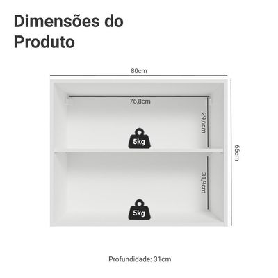 Armário Aéreo 80 Cm 2 Portas Branco-crema Vik Madesa Branco-crema