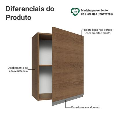 Armário Aéreo 50cm 1 Porta Rustic Glamy Madesa Rustic