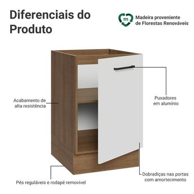 Balcão De Cozinha 50cm 1 Porta (sem Tampo) Rb Agata Madesa Rustic/branco