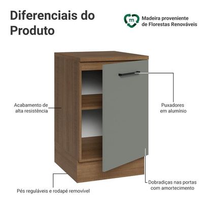 Balcão De Cozinha 50cm 1 Porta Rustic/cinza Agata Madesa Rustic/cinza