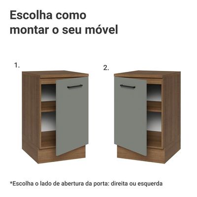 Balcão De Cozinha 50cm 1 Porta Rustic/cinza Agata Madesa Rustic/cinza