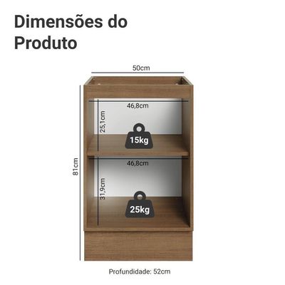 Balcão De Cozinha 50cm 1 Porta (sem Tampo) Rb Stella Madesa Rustic/branco