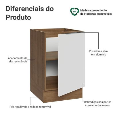 Balcão De Cozinha 50cm 1 Porta (sem Tampo) Rb Stella Madesa Rustic/branco