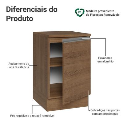 Balcão De Cozinha 50cm 1 Porta Rustic Glamy Madesa Rustic