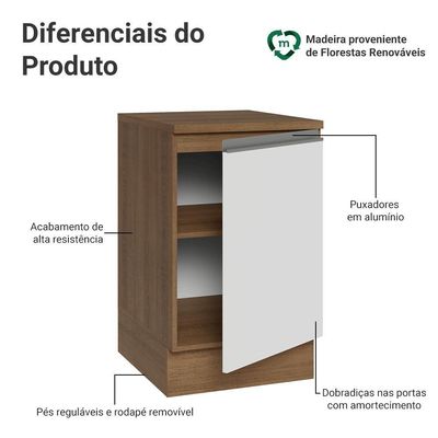 Balcão De Cozinha 50cm 1 Porta Rustic/branco Glamy Madesa Rustic/branco