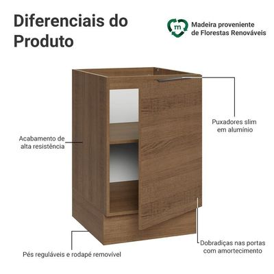 Balcão De Cozinha 50cm 1 Porta (sem Tampo) R Stella Madesa Rustic