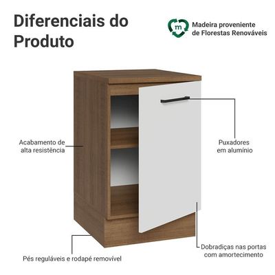Balcão De Cozinha 50cm 1 Porta Rustic/branco Agata Madesa Rustic/branco