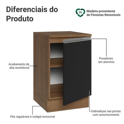 Balcão De Cozinha 50cm 1 Porta Rustic/preto Glamy Madesa Rustic/preto