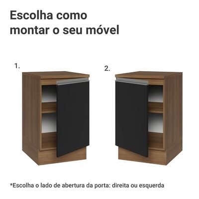 Balcão De Cozinha 50cm 1 Porta Rustic/preto Glamy Madesa Rustic/preto