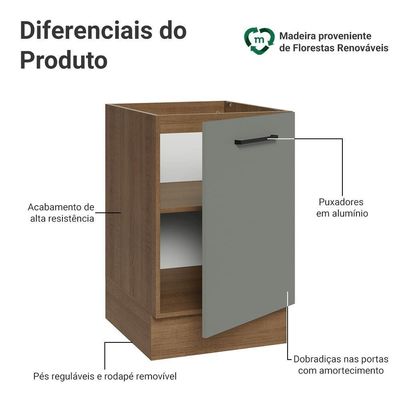 Balcão De Cozinha 50cm 1 Porta (sem Tampo) Rc Agata Madesa Rustic/cinza