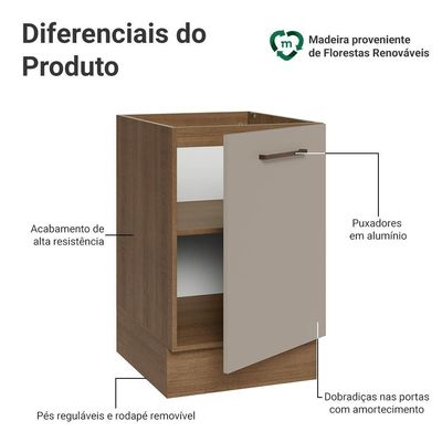 Balcão De Cozinha 50cm 1 Porta (sem Tampo) Rc Agata Madesa Rustic/crema