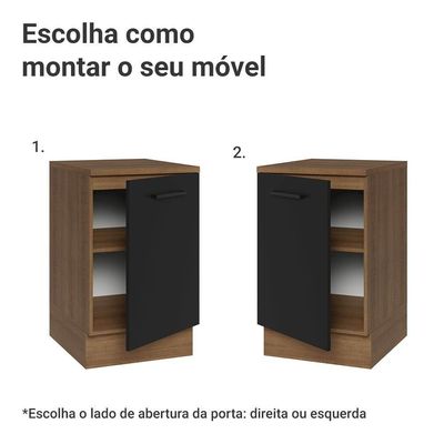 Balcão De Cozinha 50cm 1 Porta Rustic/preto Agata Madesa Rustic/preto