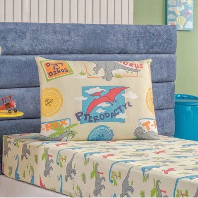 Enxoval Kit Colcha + Jogo De Cama Lençol Bouti Solteiro Infantil Kids 4 Peças - Dino