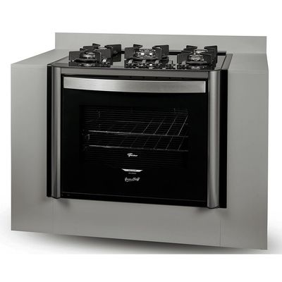 Fogão de Embutir 5 Bocas Fischer Gran Cheff Tripla Chama com Grill Mesa de Vidro Prata / 220V