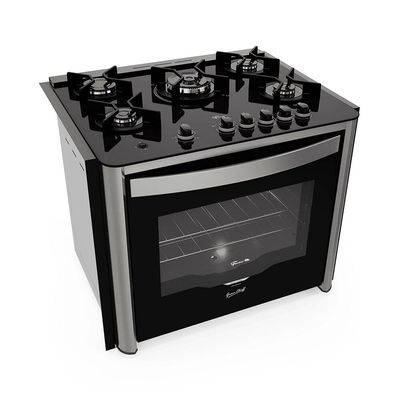 Fogão de Embutir 5 Bocas Fischer Gran Cheff Tripla Chama com Grill Mesa de Vidro Prata / 220V