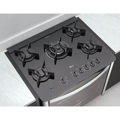 Fogão de Embutir 5 Bocas Fischer Gran Cheff Tripla Chama com Grill Mesa de Vidro Prata / 220V