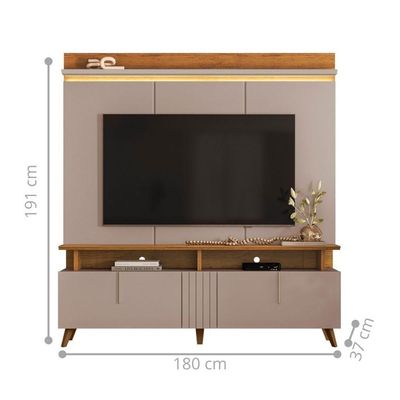 Painel De Tv Com Led E Rack Retrô De 2 Portas Para Sala Canela