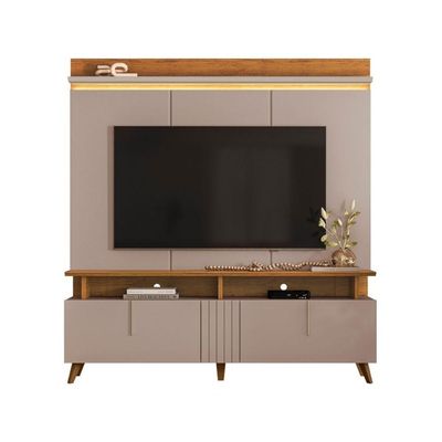 Painel De Tv Com Led E Rack Retrô De 2 Portas Para Sala Canela