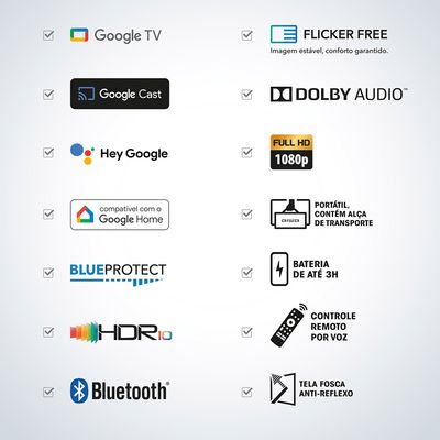 Smart TV Portátil AIWA 24” Full HD HDR10 Dolby Audio Google TV Bateria de 3h AWS-TV-24-01-G Bivolt
