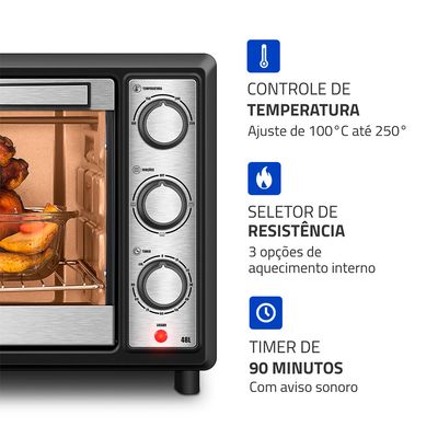 Forno Elétrico 48L Family Grill Inox Mondial Preto/Inox 1800W - FRN-48-BI 127V