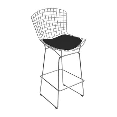 Kit 2 Banquetas Bertoia Cromada D80 Com Assento Sintético Preto