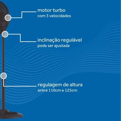 Ventilador De Coluna Turbo Com 6 Pás 30cm Preto Premium Ventisol 220V