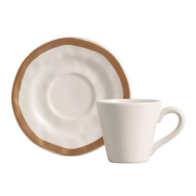 Xícara De Café De Cerâmica Bege Filete Amassada Scalla 80ml