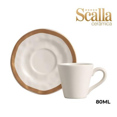 Xícara De Café De Cerâmica Bege Filete Amassada Scalla 80ml