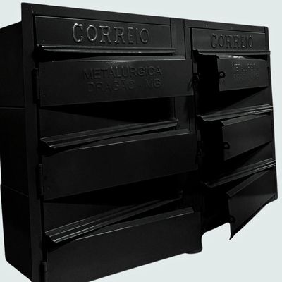 Caixa De Correios Cinza 6 Módulos Tamanho 15x50x36cm Aço Preto