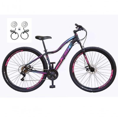 Bicicleta Aro 29 Ksw Mwza Feminina Alumínio 21v Freio Hidraulico Garfo Suspensão Mtb preto-pink-Azul Tam: 17