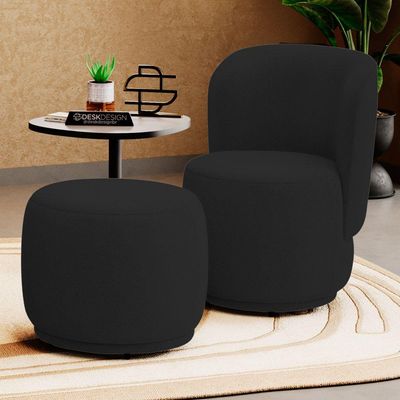 Poltrona Decorativa Com Puff Orgânico Molly Veludo Preto - Desk Design