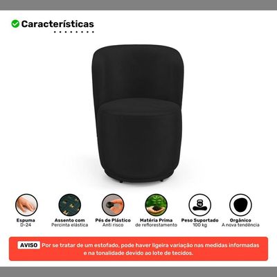 Poltrona Decorativa Com Puff Orgânico Molly Veludo Preto - Desk Design