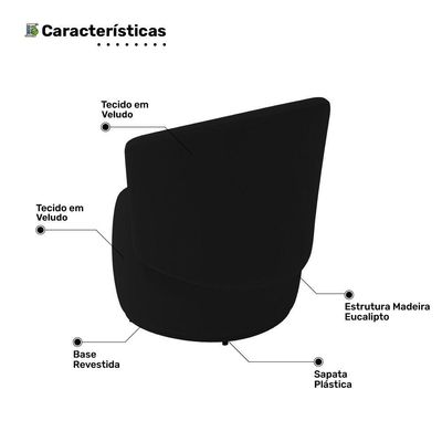 Kit 02 Poltronas Decorativas Aisha Orgânica Veludo Preto - Desk Design