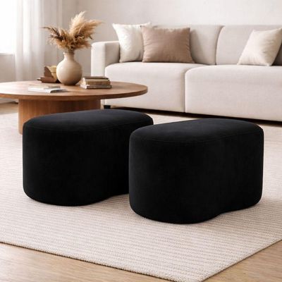 Kit 2 Puff Feijão Curvo Orgânico Sala Redondo Confortável Moderno Suede Preto