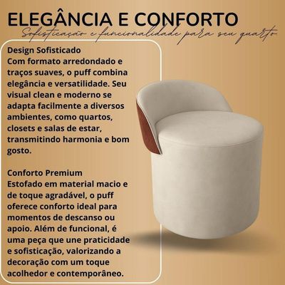 Puff Encosto Corino Suede Redondo Confortável Sala Moderno Cinza Escuro