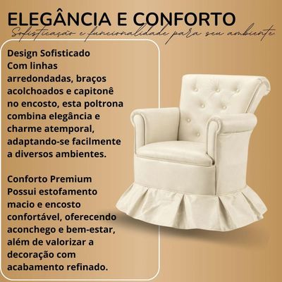 Poltrona Amamentação Descanso Balanço Confortável Quarto Cadeira Sala Leitura Corino Bege