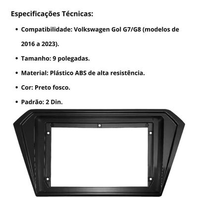 Central Multimídia Android 2 Din Gol G7 Moldura 9 Câmera Ré