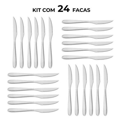 Jogo 24 Facas Aço Inox Prata Em Casa Tem Linha Bronze