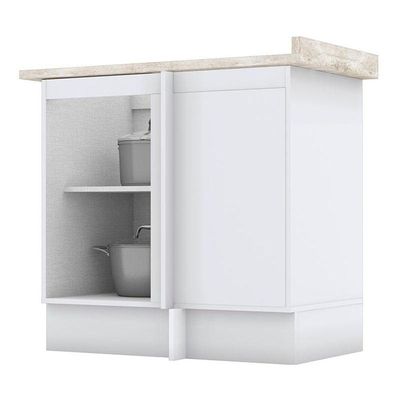Balcão Canto Reto 1 Porta Americana Branco Com Tampo Calcare - Henn